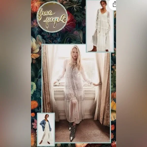 FINAL LAST CHANCE NWOT Free People Stevie Sheer Lace Ivory Maxi Dress xs - Picture 3 of 15